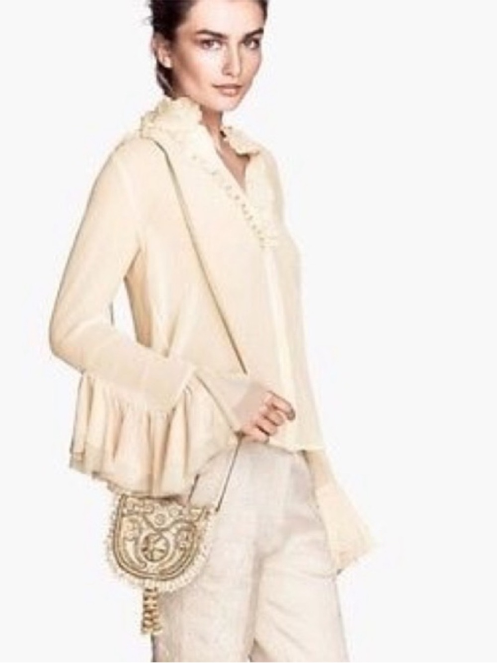 H&M Cream Ruffle Detail Blouse - Picture 2 of 11